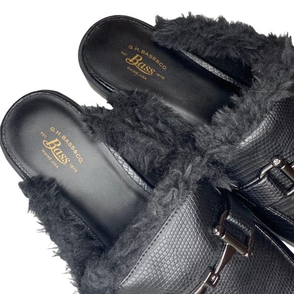 NEW G.H. Bass & Co Gwen Faux Croc leather mules faux fur trim womens shoes 8 - Picture 6 of 9
